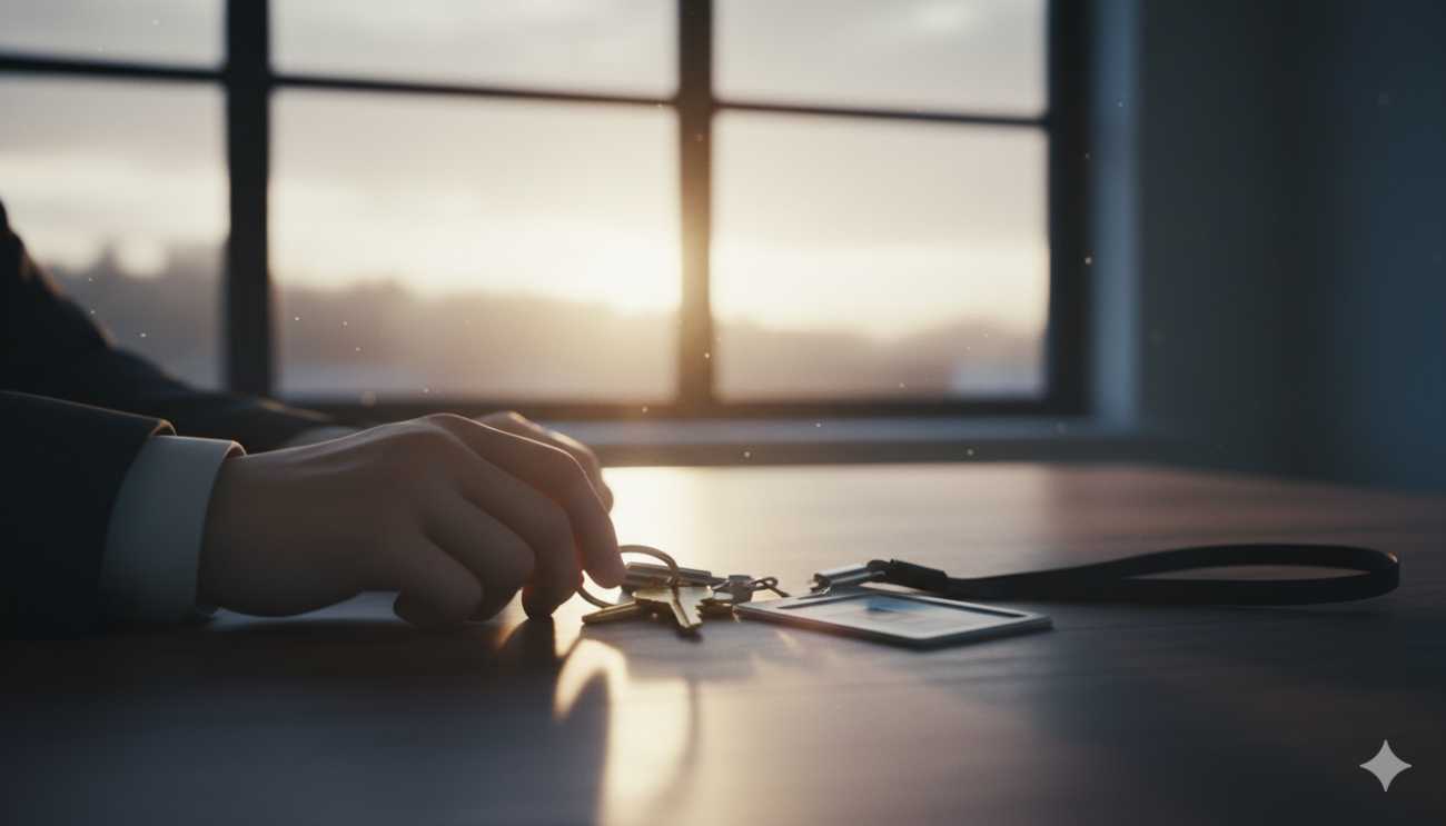 Trabajador dejando su empleo voluntariamente sobre un escritorio de oficina.