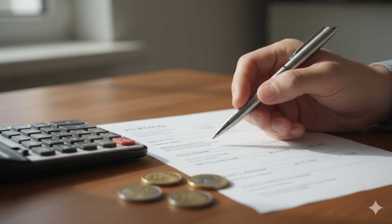 Cálculo del importe embargable de una nómina sobre una mesa de madera.
