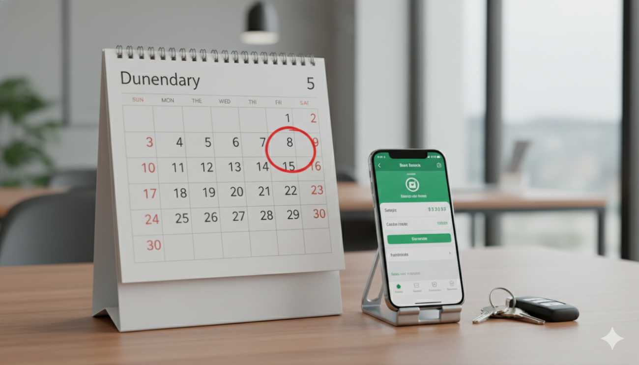 Calendario marcando la fecha límite para el pago de la renta mensual de alquiler.