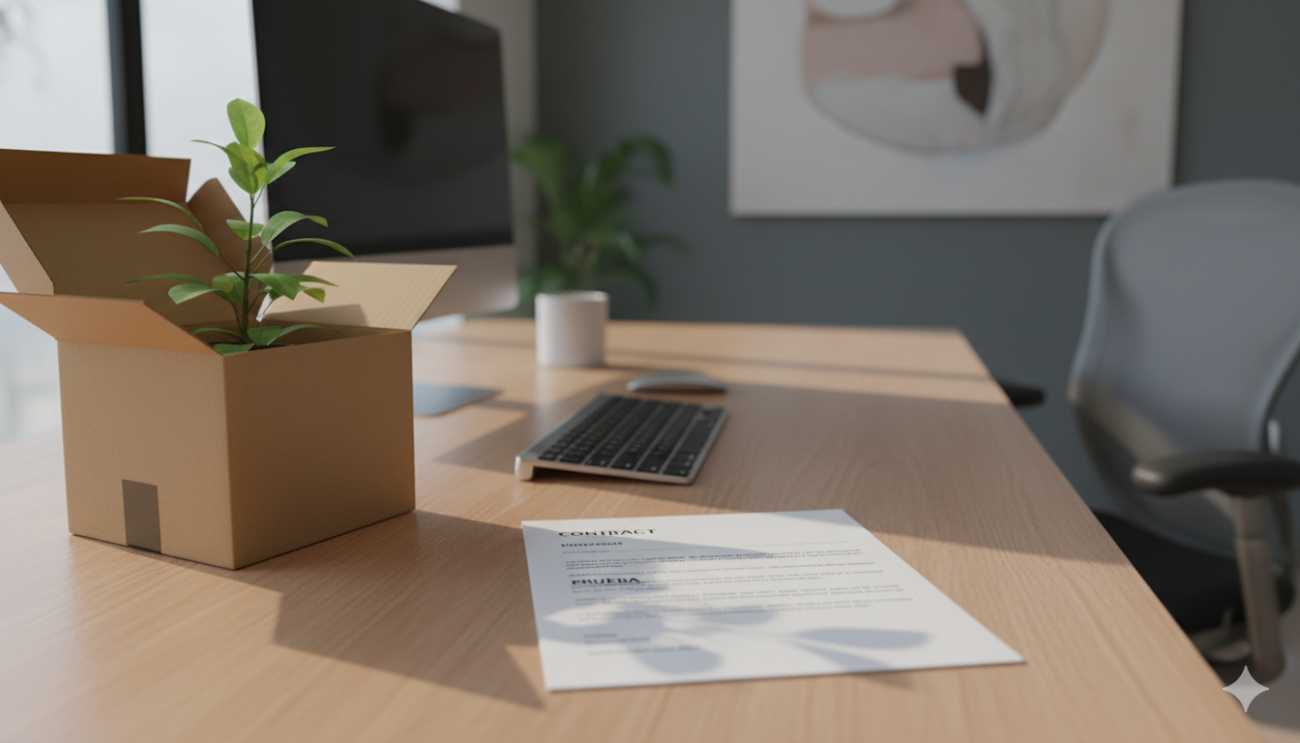 Caja de pertenencias de un trabajador que no ha superado el periodo de prueba en su oficina.