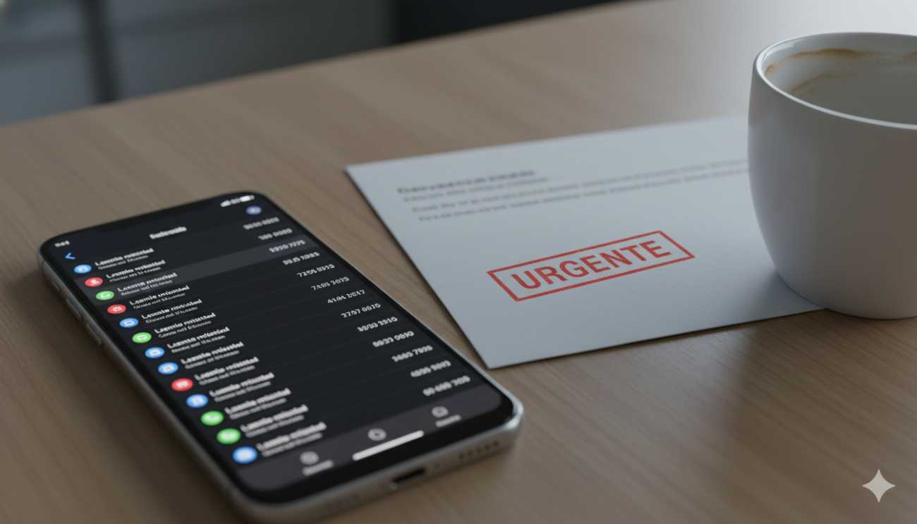 Persona gestionando reclamaciones de deudas y avisos de embargo en su casa.