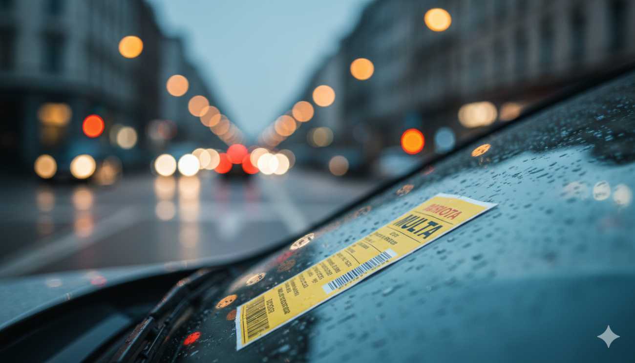 Notificación de multa de tráfico en el parabrisas de un coche en España.