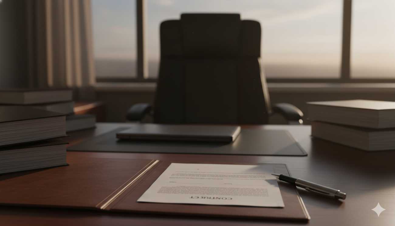 Documento de partición de herencia sin firmar sobre una mesa de notaría.