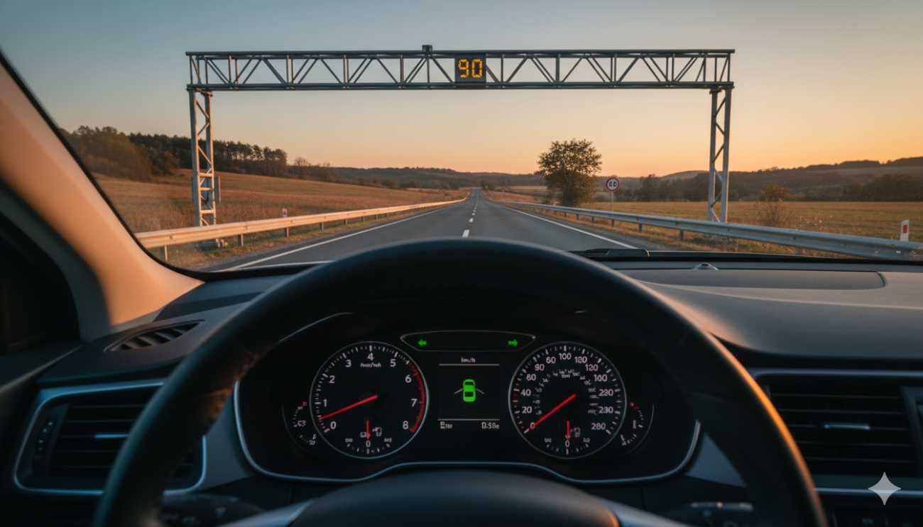 Radar fijo en una carretera española para ilustrar el proceso de recurso de multas.